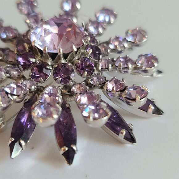 Sherman Swarovski amethyst purple circle brooch pin clip on earrings set Navette - Picture 14 of 16